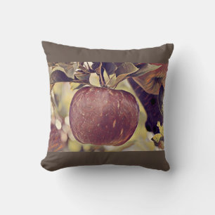 Coussin Fruits de pomme rouge automne et aquarelle feuille