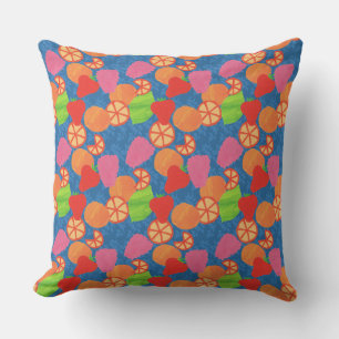 Coussin Fruits d'été colorés Motif sur le bleu profond