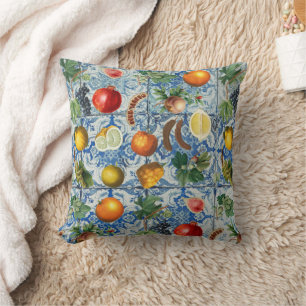 Coussin Fruits d'été méditerranéens & Mosaïque Bleue Blanc
