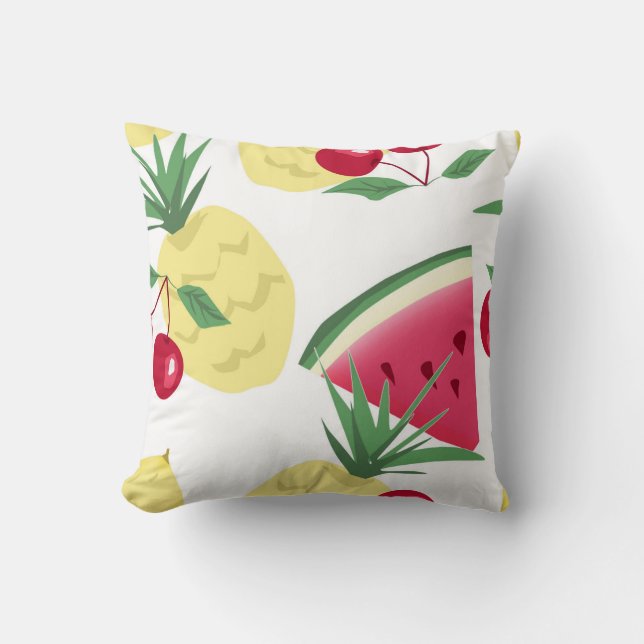 Coussin Fruits et baies vitrés sur blanc. (Recto)