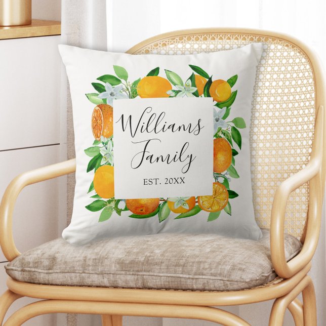 Coussin Fruits et fleurs orange Floral botanique d'été (In situ)