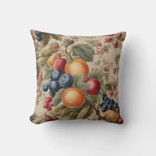 Coussin Fruits Exquis, Feuilles, Fleurs Délicates (Recto)