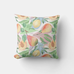 Coussin Fruits, pêches, poires, citrons, aquarelle