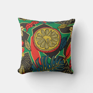 Coussin Fruits tropicaux, feuille, motifs floraux de gribo