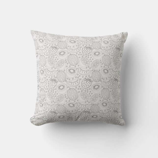 Coussin Fruits tropicaux sans couture motif noir et blanc (Recto)