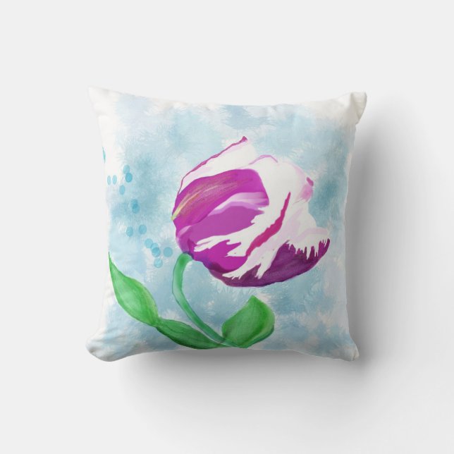 Coussin fuchsia d'aquarelle de tulipe (Recto)
