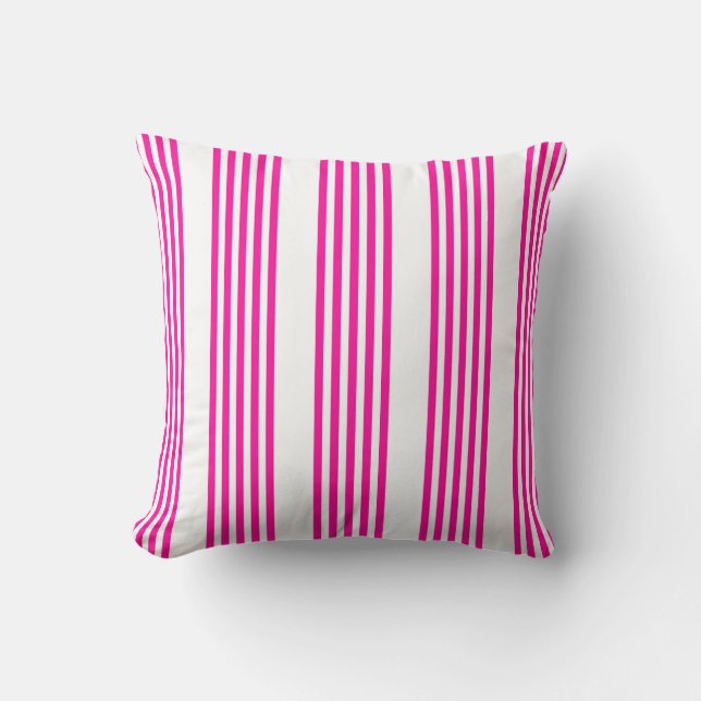 Coussin Fuchsia et blanc cinq bandes motif (Recto)