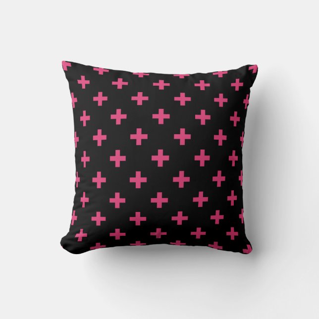 Coussin Fuchsia polka croise sur noir (Recto)