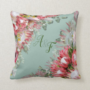 Coussin Fuchsia Protea's avec cadeau Mariage vert & or