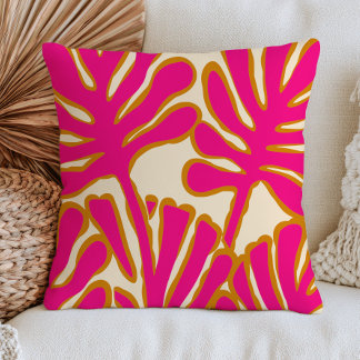 Coussin Fuchsia Rose Abstrait Feuilles Botanique Moderne