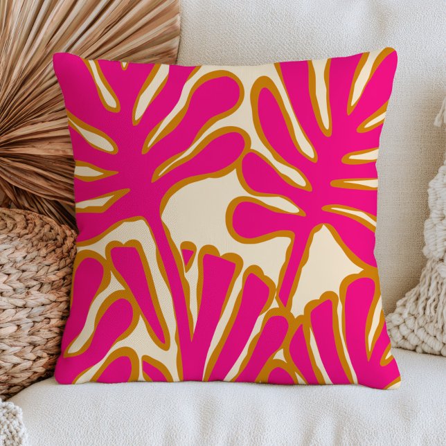 Coussin Fuchsia Rose Abstrait Feuilles Botanique Moderne (Créateur téléchargé)
