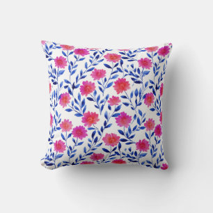 Coussin Fuchsia Rose Élégant Fleurs de Printemps Aquarelle