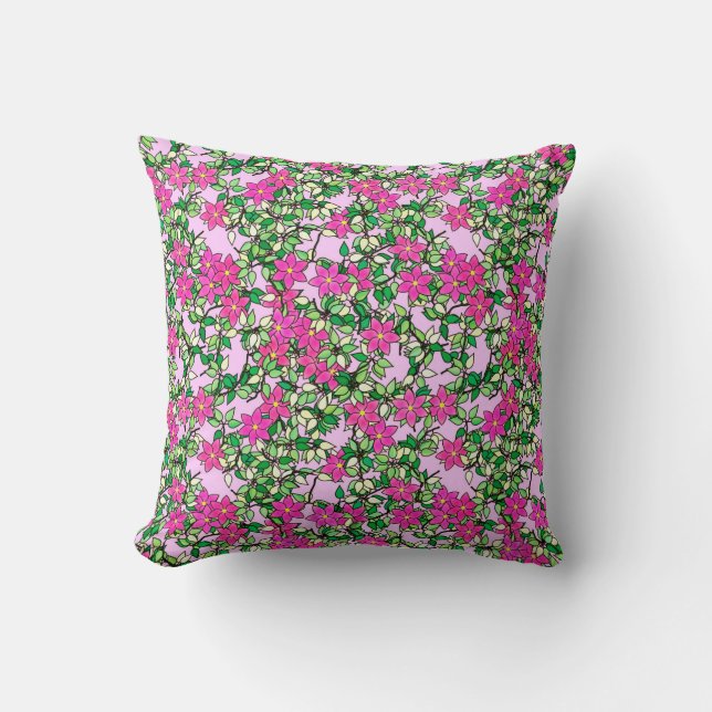 Coussin Fucshia fleurs sur un arrière - plan rose pâle (Recto)