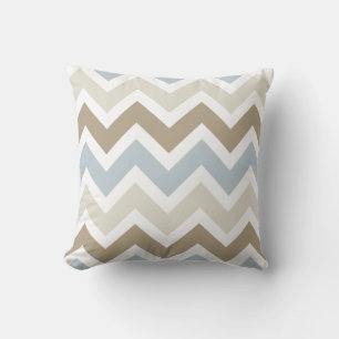 Coussin Fumé Blue Grey, Tan et Brown Motif Chevron