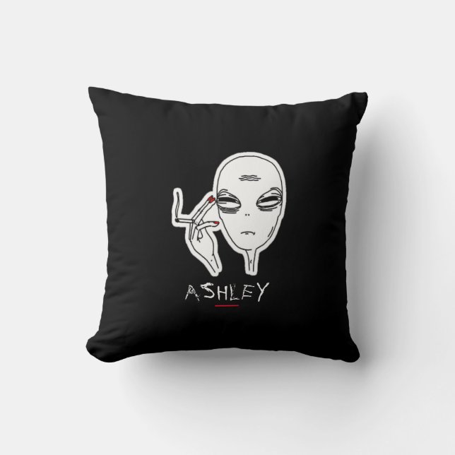 Coussin Fumer un Alien avec des ongles rouges personnalisé (Recto)