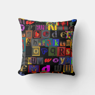Coussin Fun alphabet lettres mosaïque coussin, amusant uni