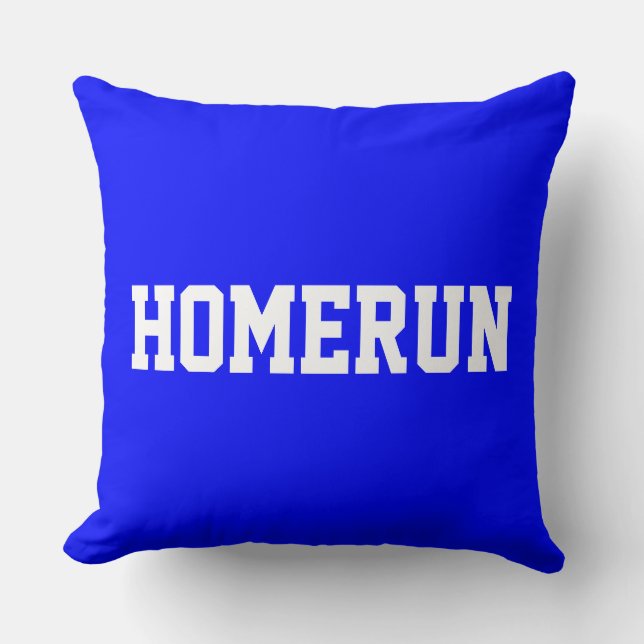Coussin Fun Baseball HOMERUN Texte Blanc Sur Bleu Royal (Recto)