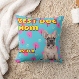 Coussin Fun Best Dog Mom Custom Photo Cadeau Anniversaire
