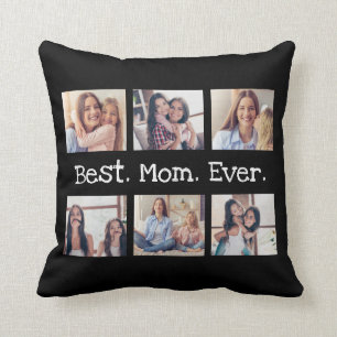 Coussin Fun Best Mom Ever 6 Photo Collage noir et blanc