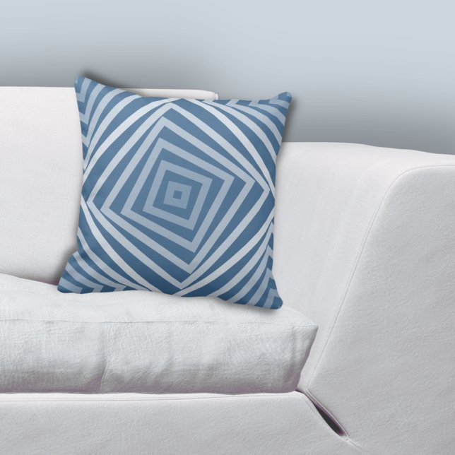 Coussin Fun Blue Carré Box Spiral (Fun Geometric Blue Square Box Spiral Throw Pillow)