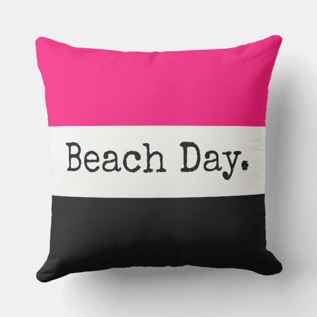 Coussin Fun Bright Pink Black White Stripes "Beach Day" (Verso)