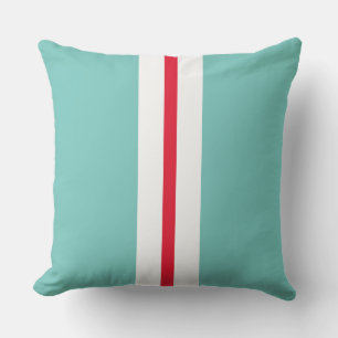 Coussin Fun Bright Red White Racing Stripes Sur Light Turq