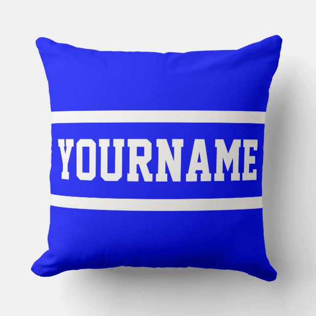 Coussin Fun Classy Bright Blue Athletic Text White Stripes (Recto)