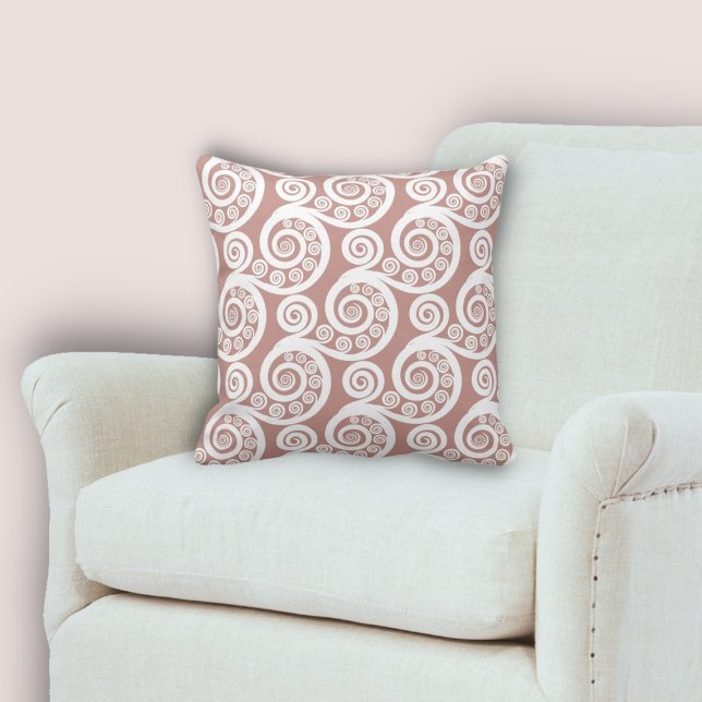 Coussin Fun Fun Rose & Blanc Fern Frond Curls Motif (Girly Fun Pink & White Fern Frond Curls Pattern Throw Pillow, Living Room)