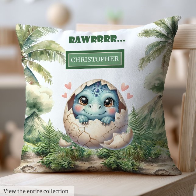 Coussin Fun Hatching Bientôt Baby Dinosaur Personnalisé (Fun Hatching Soon Baby Dinosaur Personalized Throw Pillow )