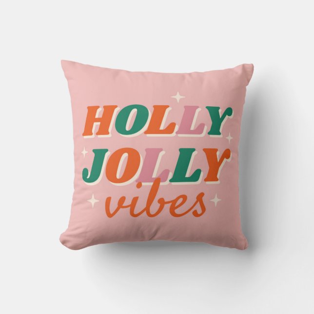 Coussin Fun Holly Jolly Vibes Design de Noël (Recto)