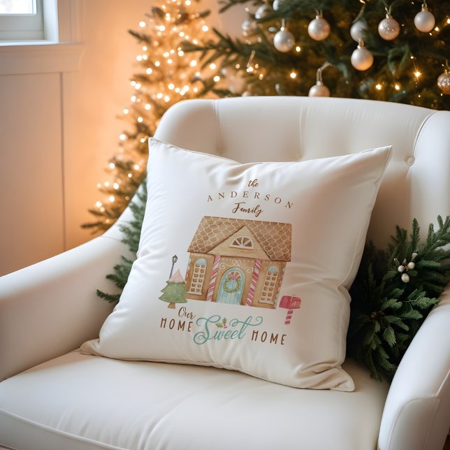 Coussin Fun Home Sweet Home Aquarelle Gingerbread Maison (Fun Home Sweet Home Watercolor Gingerbread House Throw Pillow)