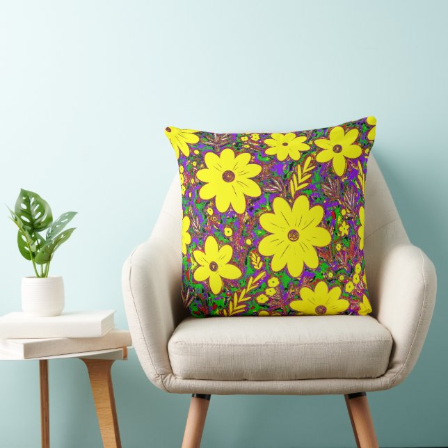 Coussin Fun Jaune Retro Daisy Colorful Foliing (Chaise)
