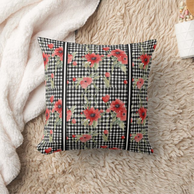 Coussin Fun noir Rose Trellis Design avec bande (Couverture)