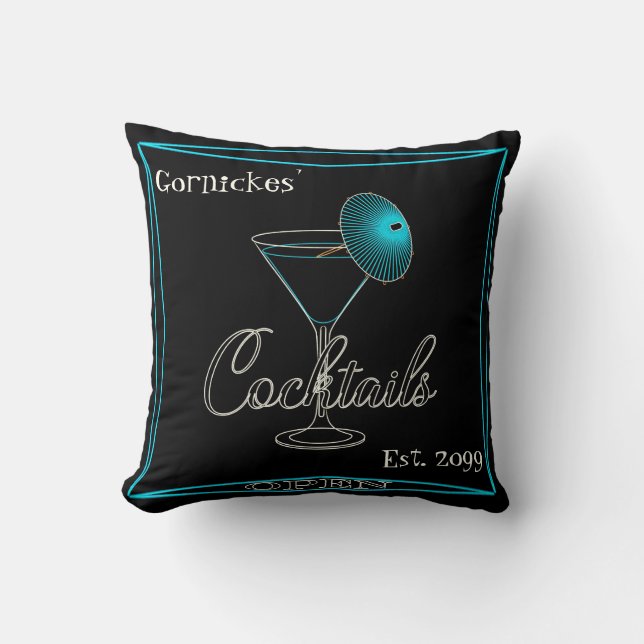 Coussin Fun Retro Aqua Cocktail Bar Pub (Recto)