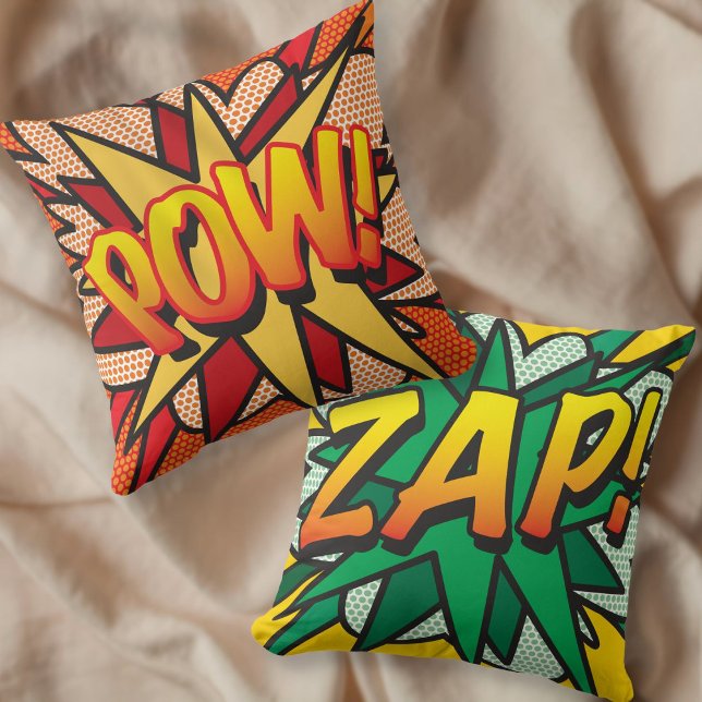 Coussin Fun Retro Bande Dessinée Pop Art ZAP POW (Créateur téléchargé)