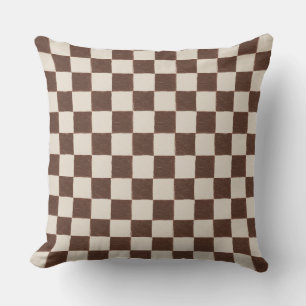 Coussin Fun Retro Checkerboard Motif Creme Brown