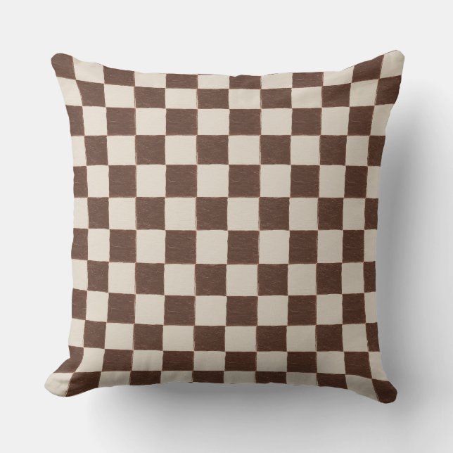 Coussin Fun Retro Checkerboard Motif Creme Brown (Recto)