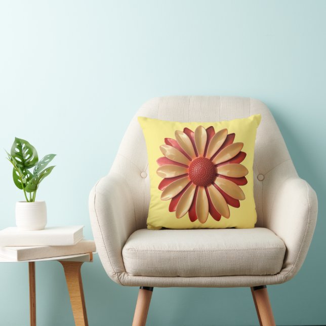 Coussin Fun Retro Orange Daisy Flower sur Beurre Jaune 60s (Chaise)