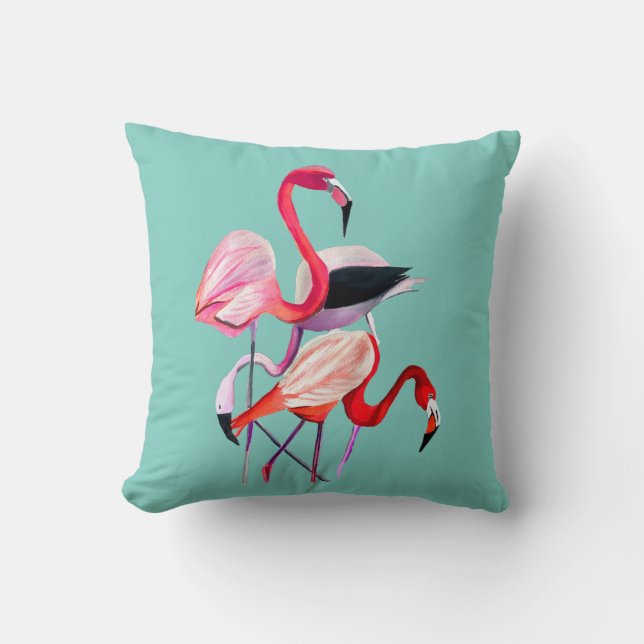 Coussin Fun rose flamingo aquarelle illustration (Recto)