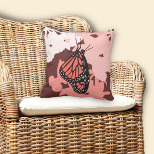 Coussin Fun rose stylisé monarque papillon