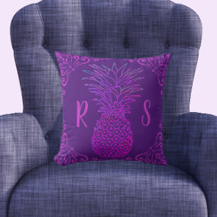 Coussin Fun sauvage vert pourpre brillant ananas coloré