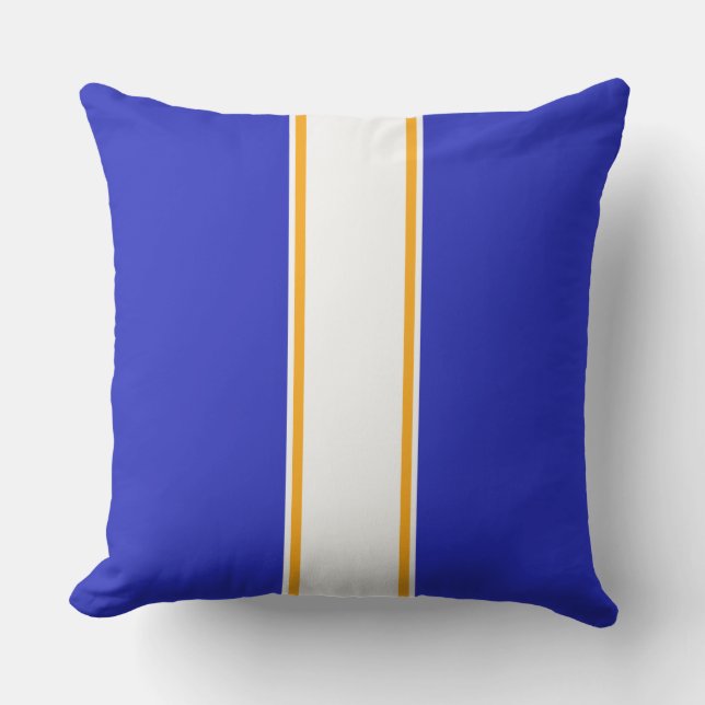 Coussin Fun Sporty Royal Blue White Yellow Racing Stripes (Recto)