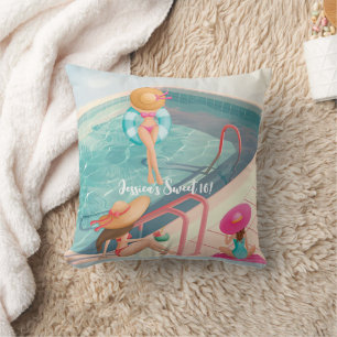 Coussin Fun Summer Pool Party Watercolor Sweet 16