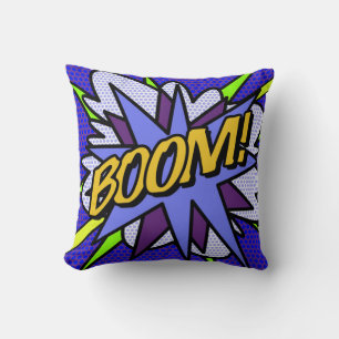 Coussin Fun typographie moderne de bande dessinée BOOM