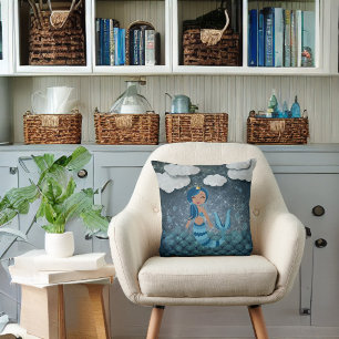 Coussin Fun Whimsal bleu et turquoise sirène et mer