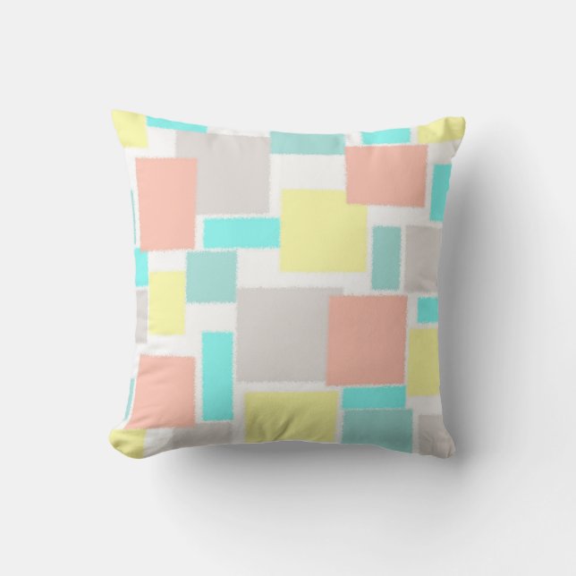 Coussin Funky Abstrait Art Pastel Turquoise Jaune (Recto)