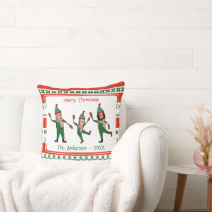 Coussin Funky Elf Family Photo Red Green Joyeux Noël