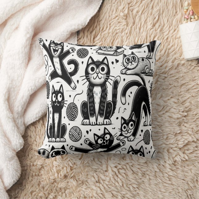 Coussin Funky noir et blanc Chat Motif Pillo décoratif (Couverture)