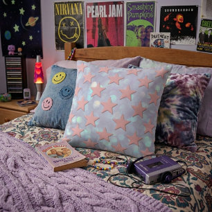 Coussin Funky Retro Abstrait Étoiles Roses avec Reflet