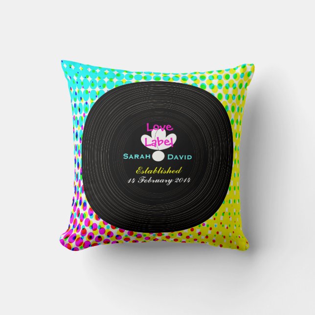 Coussin Funky Retro Vinyl Record Thème Mariage Cadeau (Recto)